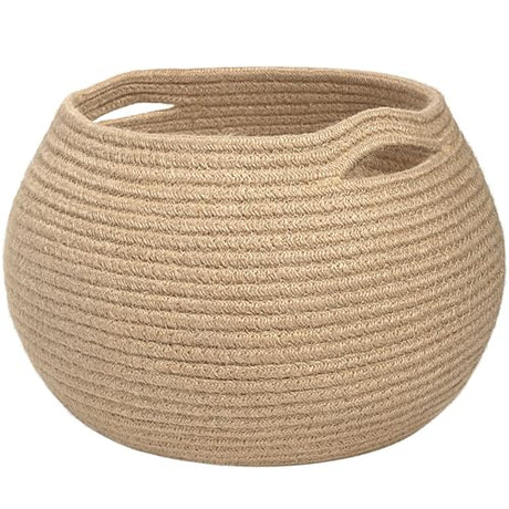 Goodpick Storage Basket, Wicker Basket for Living Room, Woven Basket for Toys Towel, Bedroom Small Round Basket for Children Corner Decoration Plant Basket Indoor, Jute, 10"D x 8.3"H Goodpick