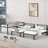 Zevemomo Twin Over Twin & Twin XL Bunk Bed, Metal Triple Bed with Safety Protect and Ladder, Convertible 3 Beds, No Boxing Spring Needed, Black Zevemomo