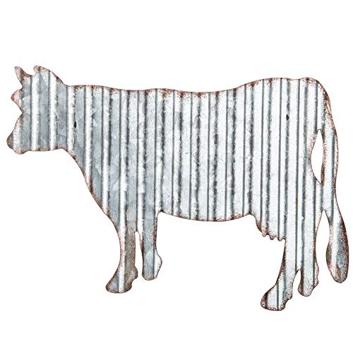 Everydecor Cow Galvanized Metal Wall Art Decor - Corrugated Rustic Metal Hanging Sign Farm Animals Cow Silhouette Kitchen Fence Decor Everydecor