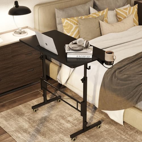 Hadulcet Small Standing Desk Adjustable Height, Mobile Stand Up Desk with Wheels, Portable Walking Pad Table Stand, Rolling Laptop Cart for Standing or Sitting, Black Hadulcet