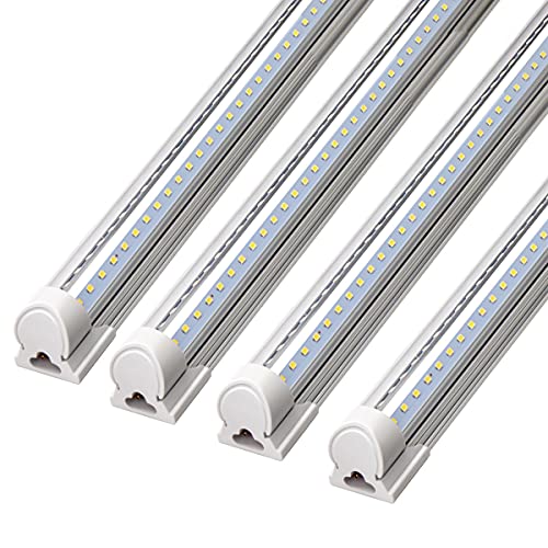 Barrina 8FT LED Shop Light, 72W 9000LM 5000K, Daylight White, V Shape, Clear Cover, T8 Linkable Shop Lights, LED Tube Lights with Plug, 4 Packs - WoodArtSupply