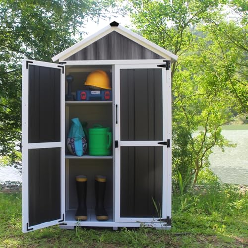 Outdoor Storage shed Small Storage shed with Floor Wooden Frame Lockable Metal Door Adjustable Shelves Cabinets Waterproof Large Capacity Storage Tool Cabinet Box for Backyard Garden Patio Lawn Agitree