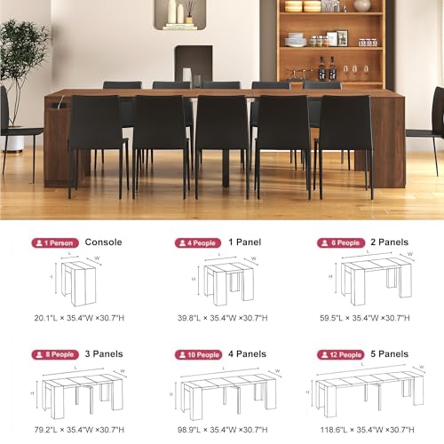 Varelynn Extendable Dining Table with Built-in Power Outlet, 118” Expandable Dining Table for 11, Expandable Console Table with Storage Cabinet, Modern Transformer Table Walnut Varelynn