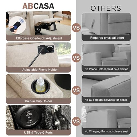 ABCASA Power Recliner Rocking Chair Nursery Glider, Swivel Reclining Nursery Rockers for Baby Room & Living Room, Chenille Chair with Phone Holder, USB/Type-C Ports, Arm Storage, Light Brown ABCASA