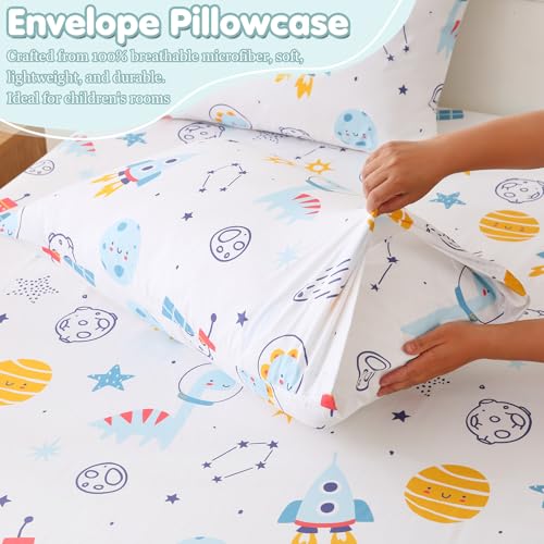 CIMVI Twin Sheets Set for Kids Boys Spcace Dinosaur Bed Sheets 15-Inch Deep Pocket Fitted Sheet Soft Breathable Microfiber Bedding Sets with Pillowcase 3 Pieces CIMVI