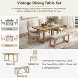 Merax Farmhouse Wood 6-Piece Dining Set, 59.6 inch Rectangular Table, 4 Upholstered Chairs and 1 Bench for Kitchen, Natural Merax