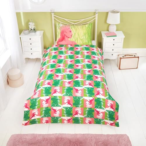 dreamtex Wicked Glenda & Elphaba Reversible 2 in 1 Design Single Duvet Cover and Pillowcase Set - Polycotton Material -Washable Perfect for Children, Kids, Girls in a Pink and Green Colorway dreamtex