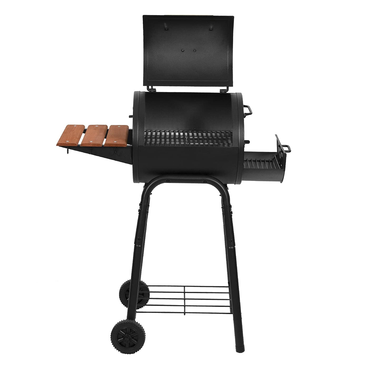 Char-Griller® Patio Pro Charcoal Grill and Smoker with Cast Iron Grates, Premium Wood Shelf and Damper Control, 250 Cooking Square Inches in Black, Model E1515