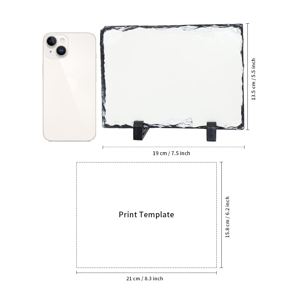 PYD Life 12 Pack Sublimation Photo Slates Rock Blanks 5.5 x 7.5 Inch Bulk Stone Frame White with Display Holder for Heat Transfer Printing PYD Life
