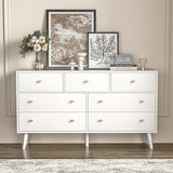 SINROM 55” White Dresser, 7 Drawer Dresser for Bedroom with Wide Drawers and Gold Knobs, Wood Dressers & Chests of Drawers SINROM
