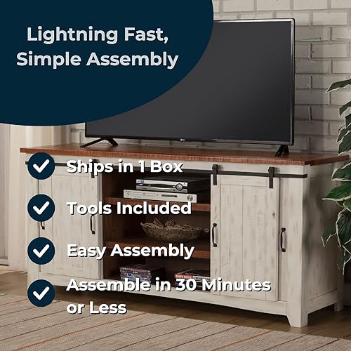 Martin Svensson Home Rustic 65” Solid Wood TV Stand with Storage, White and Aged Distressed Pine Martin Svensson Home