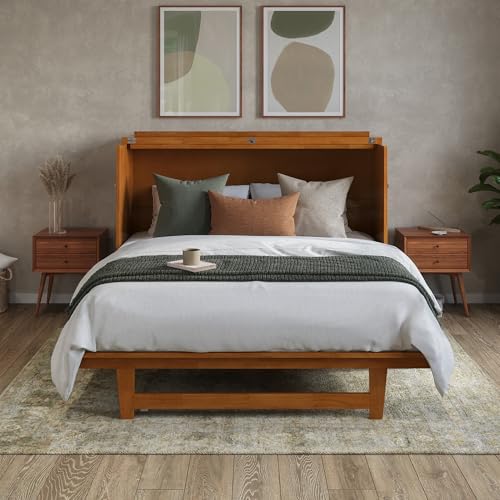 AFI, Northfield Queen Murphy Bed Chest with 6" Mattress, Storage Drawer & Built-in USB Charger, Light Toffee AFI