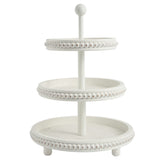 SwallowLiving Farmhouse 3 Tier Tray, White Three Tiered Tray Wood Stand with Shabby Chic Beaded for Home & Kitchen or Coffee Bar Decorations, 12.4 x 12.4 x 16.5 inchs SwallowLiving