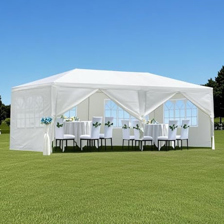 10×20 FT White Party Tent, Waterproof Outdoor Wedding Canopy with 6 Removable Sidewalls, Spacious Gazebo Shelter for Patio, BBQ, Birthday & Special Events, Commercial Grade Heavy Duty Frame Curtainboro