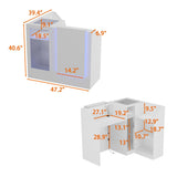 TAMUNE L-Shape Reception Desk with Lights, Front Counter Table with Glass Shelves, Reception Room Table, Counter Desk for Retail Checkout, Lobby Salon Store, White, 39.4”D x 47.2”W x 40.6”H TAMUNE