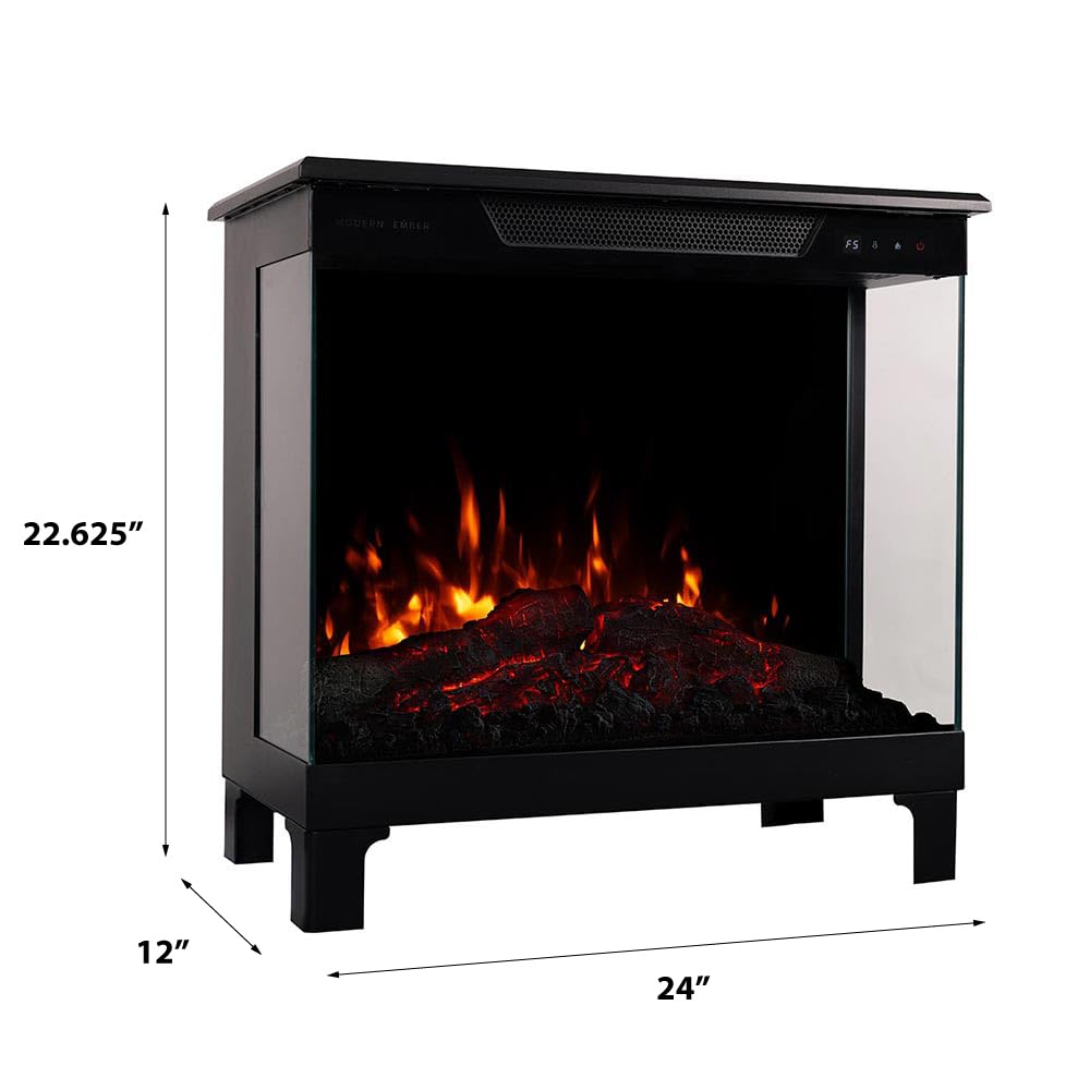 Modern Ember Smart Digital 3-Sided Electric Fireplace Stove Heater | LED Multiple Flame Colors, Works with Wi-Fi App, Alexa and Google | Remote Included | Optional Crackling Sound | Black