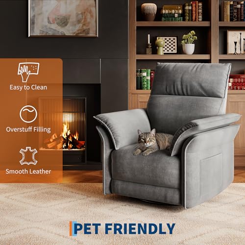 IDEALHOUSE Power Recliner Chair, 270 °Swivel Rocking Glider with USB Charging Port, Chenille Upholstered Fabric and Double-Layer Armrests, Nursery Chair for Living Room, Nursery(Gray)