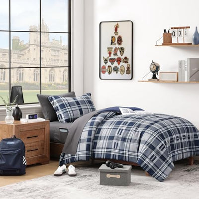 MaiRêve Navy Blue Twin XL Comforter Set, Twin XL Bedding Sets for Boys Girls 5 Pieces for Dorm Farmhouse All Season Lightweight &Comfy with Fitted Sheet, Flat Sheet (Navy Blue, Twin XL, 66"x90")