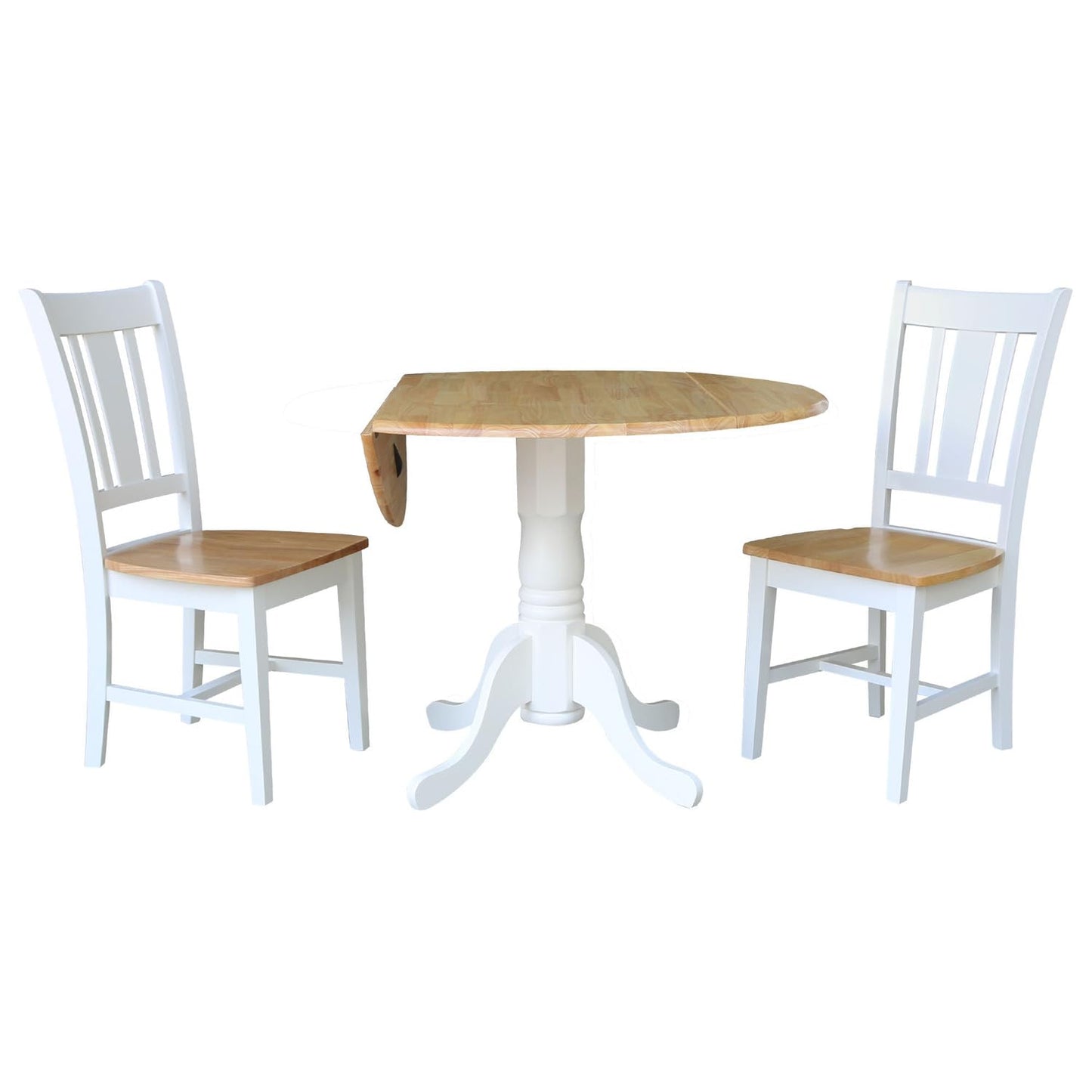 IC International Concepts K02-42DP-C10-2 42" Dual Drop Leaf Table with 2 San Remo Splatback Chairs-3 Piece Dining Set, White/Natural - WoodArtSupply