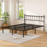 Kujielan Queen Size Bed Frame with Modern Headboard, Metal Platform Bed Base with Strong Support, No Box Spring Needed, Easy Assembly, Noise Free，Black Kujielan
