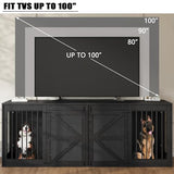 Nordee Axio 94.5 Inch Double Dog Crate Furniture, Farmhouse Dog Kennel TV Stand for 2 Large Dogs, Wooden Dog Cage Extra Large Breed with Divider & Solid Metal Tube, Black Nordee Axio