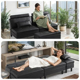 DRMBOOK Convertible Futon Sofa Bed Set with Storage Ottoman, Adjustable Recliner Sleeper Sofa Bed with Side Pocket, Comfy Futon Couch with Table for Living Room, Dorm, Office (Faux Leather, Black) DRMBOOK
