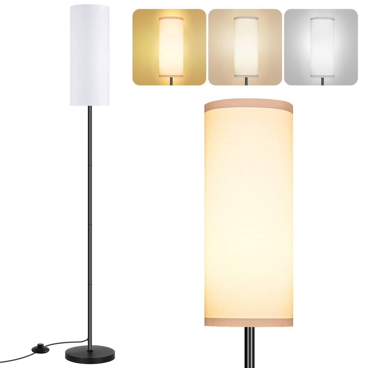 PARTPHONER Floor Lamp for Living Room, Modern Standing Lamps with Lampshade, Minimalist Tall Lamp with Foot Switch for Living Room, Bedroom, Kids Room, Office(Bulb Not Included) PARTPHONER