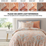 Comfort Spaces Bed in A Bag - Trendy Casual Design Cozy Comforter with Complete Sheet Set with Side Pocket, All Season Cover, Matching Shams, Twin XL(66 in x 90 in), Gloria, Damask Coral 6 Piece Comfort Spaces