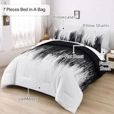 Dinjoy Ombre Black Comforter Set King Size Gradient Black White Boho Bedding Set for Teen Men Women 7 Pieces Bed in A Bag Bohemian Bed Set with Comforter, Sheets, Pillowcases & Shams Dinjoy