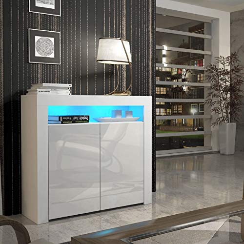 Milano 42" Modern Sideboard with High Gloss Doors and 16-Colour LED Lights in Walnut/Black MEBLE FURNITURE & RUGS