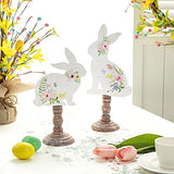Glitzhome Easter Bunny Decor Set of 2 Wooden Bunny Signs Table Decor Farmhouse Rustic Wood Bunny Blocks Hand Painted Rabbit Statues for Spring Decorations Home Mantel Easter Collectible Ornaments Glitzhome