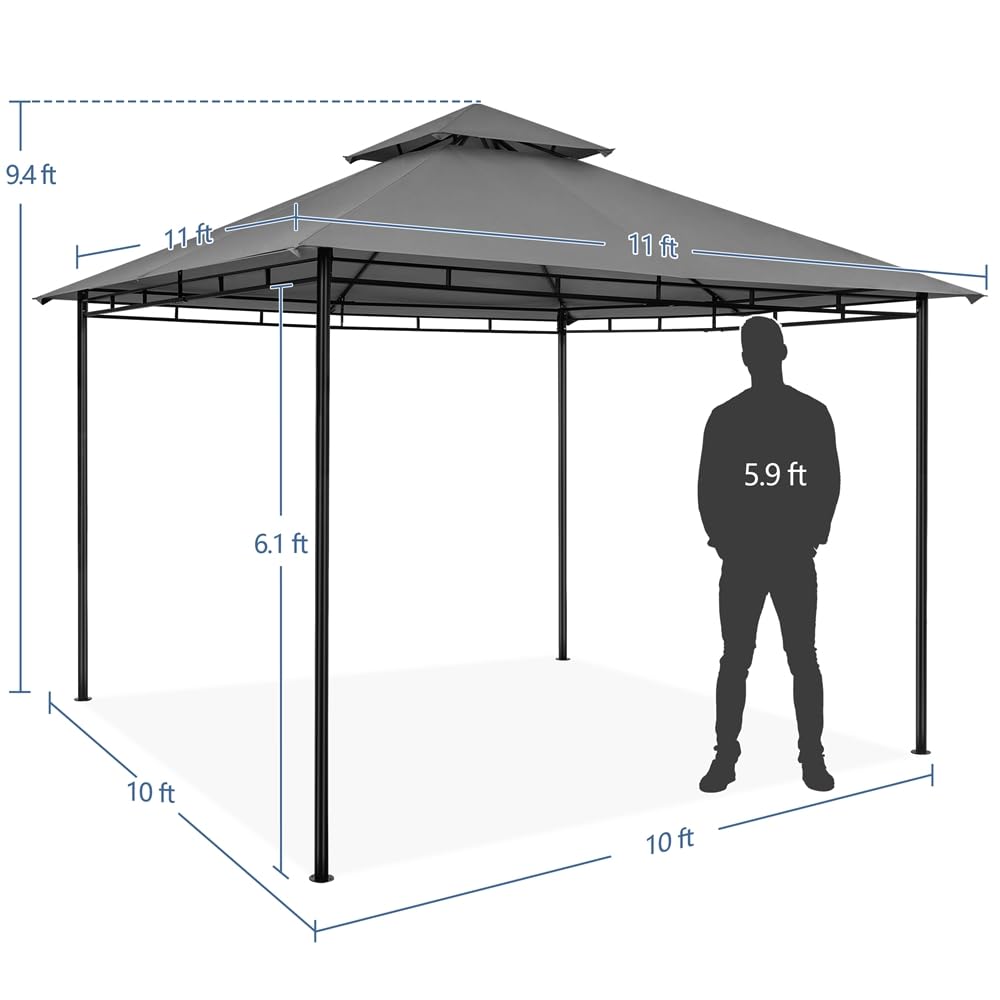Yaheetech Gazebo for Patios - 11x11ft Outdoor Powder-Coated Steel Frame Gazebo, Double Roofs Grill Shelters BBQ Pavilion for Lawn/Backyard/Garden/Deck, Dark Gray Yaheetech