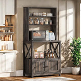 YITAHOME Bakers Rack with Power Outlet and Storage Cabinet Door, 5-Tiers Kitchen Tall Microwave Stand, Farmhouse Small Pantry Hutch, Thickened Counter Coffee Bar Station with Shelves, Black Oak YITAHOME