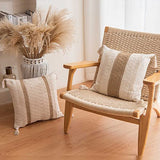 DUKYMIK Woven Farmhouse Accent Decorative Throw Pillow Covers for Couch Sofa - 18 x 18 Inch Decorative Boho Neutral Pillow Cushion with Tassels for Living Room, Natural Beige, Single Stripe DUKYMIK