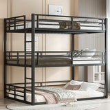 Harper & Bright Designs Heavy Duty Triple Bunk Bed, Full Over Full ove Full Bunk Bed with Ladders, Metal Bunk Beds with Guardrails for Kids, Teens, Adults, Noise-Reduced, Black Harper & Bright Designs