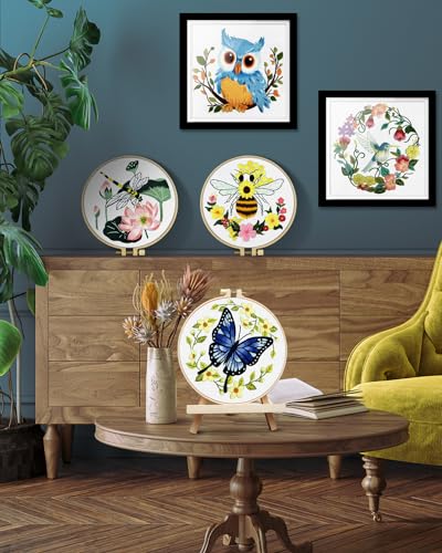 TINDTOP Embroidery Kit for Beginners Adult, Dragonfly Embroidery Kit for Beginners Include Embroidery Cloth Hoops Threads for Craft Lover Hand Stitch with Embroidery Skill Techniques (Dragonfly) TINDTOP