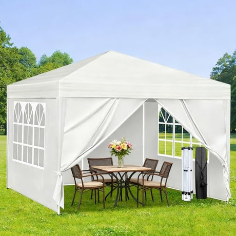10X10FT White Pop Up Canopy Party Tent, Outdoor Commercial Instant Gazebo with 4 Removable Sidewalls for Events, Wedding, Backyard, Patio, Easy Set Up Sun Shade with Carrying Bag Usnipoya