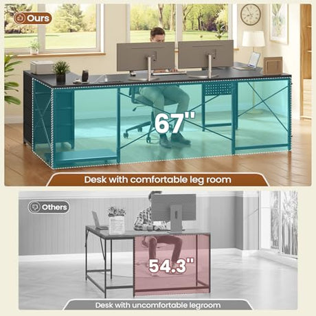 SEDETA 67" U Shaped Desk with 4 Fabric Drawers, Reversible Corner Computer Desk with Power Outlet & CPU Shelf, L Shaped Office Desk with Pegboard for Home Office, Black SEDETA