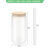 YOUKE OLA 20 Pack Sublimation Blank Beer Glass Cup Can Shaped Frosted with Bamboo Lids Borosilicate Glasses Tumbler Mason Jar Cups Mug with Glass Straw for Beer, Juice, Soda, Iced Coffee, Drinks 16oz YOUKE OLA