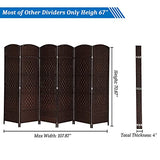 VINGLI 6-Panels Tall Rattan Room Divider, 6 FT Folding Privacy Screen, Indoor Partition Wall Dividers, Freestanding Hinged Space Separator (Dark Brown) VINGLI