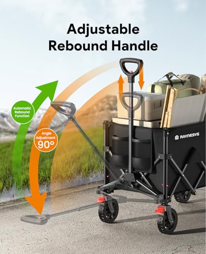 Wagons Carts Foldable, Collapsible Foldable Wagon 330lbs Capacity, Large Capacity Foldable Wagon with All-Terrain Wheels,Heavy Duty Utility Wagon Cart with Brakes for Beach Camping Shopping Sports Raynesys