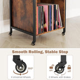 LOKO 3-Tier Rolling Record Player Stand, Mobile Turntable Stand with Power Outlet, Open Shelf & Dividers, Metal Frame, Industrial Vinyl Record Storage Table on Wheels for Living Room, Bedroom LOKO