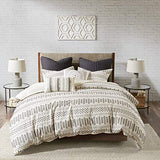 INK+IVY Rhea 100% Cotton Duvet Set Mid Century Modern Boho Design, All Season Comforter Cover Bedding Set, Matching Shams, Full/Queen, Geometric Clipped Jacquard Ivory 3 Piece INK+IVY