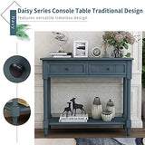 Merax Wood Sofa Table Console Table,Entryway Table Traditional Design with Two Drawers and Bottom Shelf for Living Room,Hallway,Dining Room,Navy Merax
