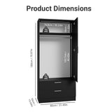 Madesa 2 Door 2 Drawer Storage Cabinet Wardrobe with Shelf and Hanging Space 31" L Wooden Armoire Closet Organization Unit for Bedroom and Office (Black) Madesa