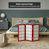 2 ft. Short Desktop Window Pane Shoji Screen - Rosewood - 3 Panels Red Lantern