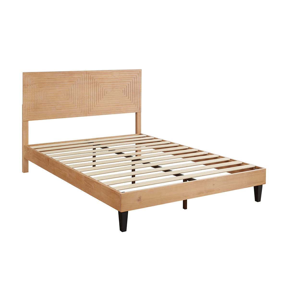MUSEHOMEINC Mid Century Modern Solid Wood Platform Bed,Queen Size Bed Frame with Adjustable Height Headboard, Wood Slat Support Bed Frame, Bed Frame