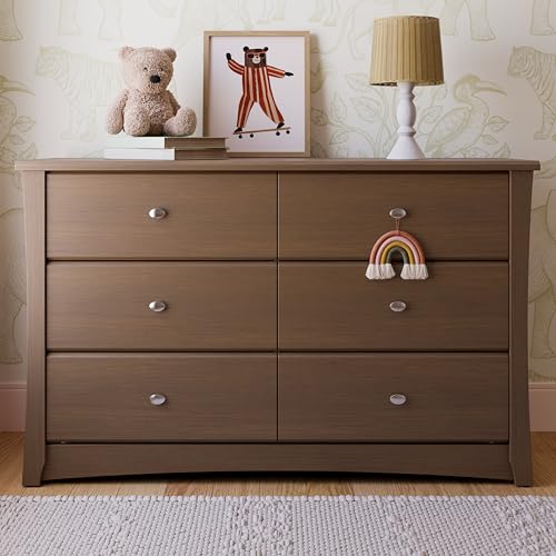 Storkcraft Crescent 6-Drawer Dresser (Hazelnut) – GREENGUARD Gold Certified, Brown Dresser for Bedroom, Kids & Nursery Storage Chest, Safety Interlocking Drawers, Pre-Installed Tracks, Kids Chest Storkcraft