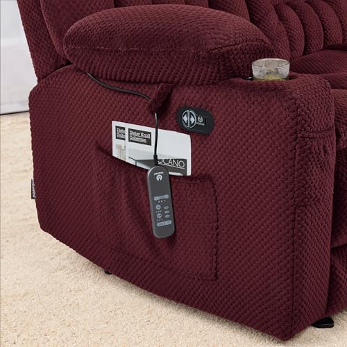 MCombo 57" Power Loveseat Recliner, Electric Reclining Loveseat Sofa with Heat and Vibration, Cupholders, USB Charge Ports for Living Room 6314 (Burgundy, Loveseat)