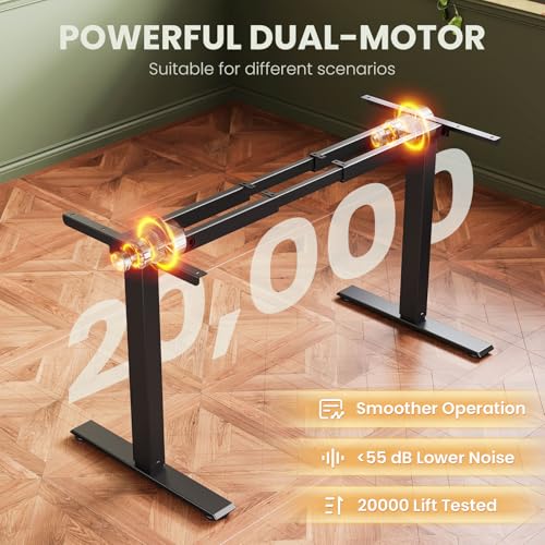 Casaottima Electric Standing Desk Frame, Dual Motor Height Adjustable Table Legs with Memory Presets for Home Office, Stand Up Desk Legs for 40 to 79 inch Desktop, Black Frame Only Casaottima
